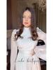 2025 European & American Style Women's Long White High-Neck Waist-Cinching Half-Sleeve Dress