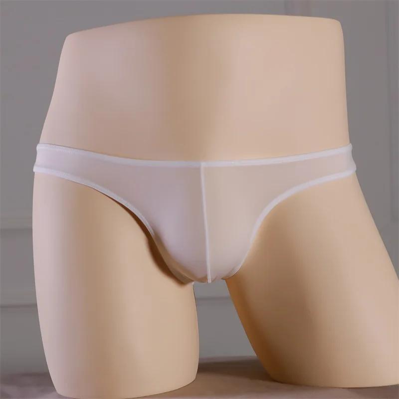 Mini-Beutel Unterwäsche Herren Sexy Eis-Seide Nahtlose Slips Atmungsaktiv Glatte Slips Weiche Mikro-Bikini-Slips Durchsichtige Unterhosen