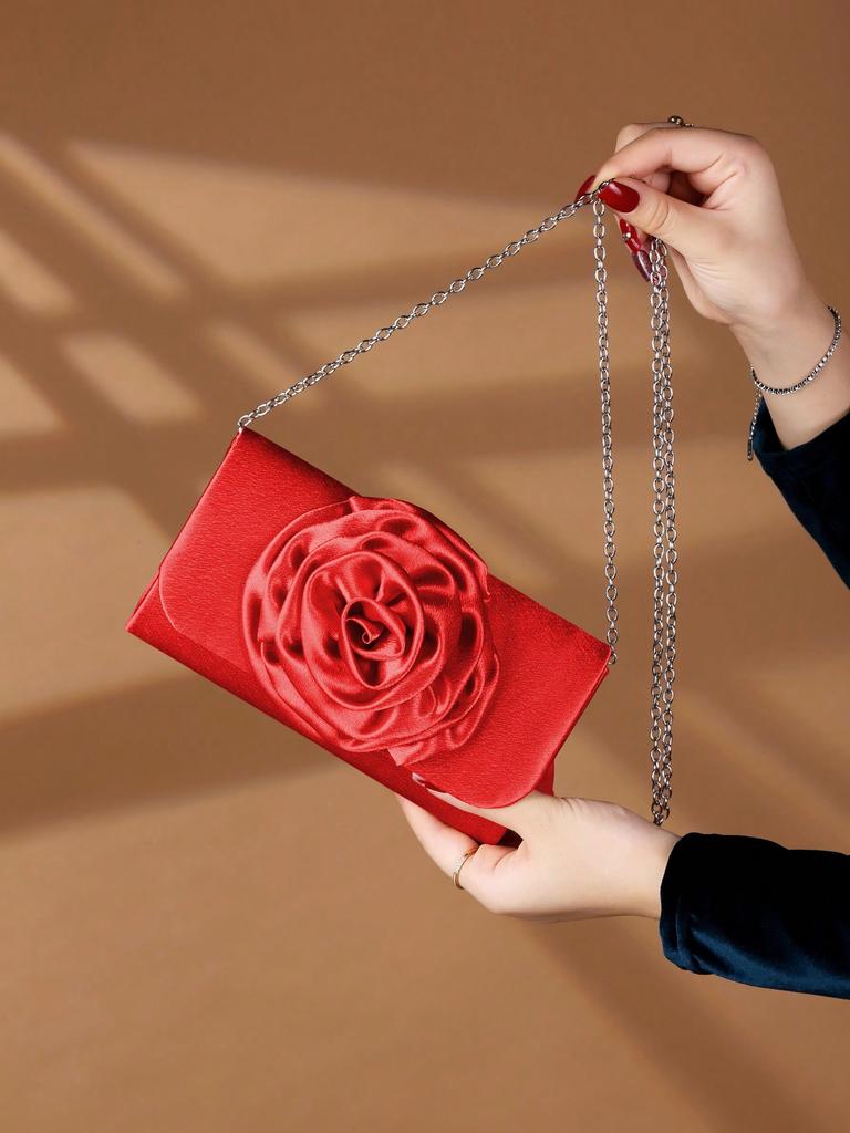 Elegant Clutch Bag With Flannel Flower Women Fashionable Chain Crossbody Bag Party Wedding Prom Banquet Temperament Clutch Bags