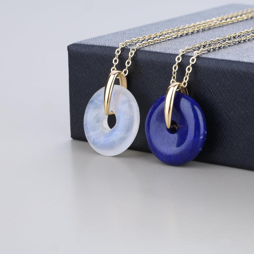 [KOAI] Lapis Lazuli Pea Disc December Birthstone Power Stone Necklace for Women