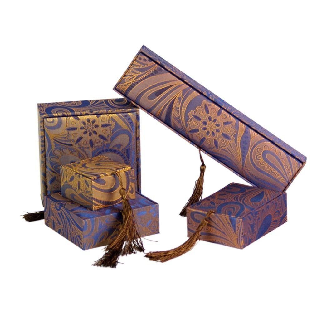 Fashion Linen Tassel Jewelry Box Rectangular Chinese Style Jewelry Display Box with Fringe Jewelry Packaging Box Wedding
