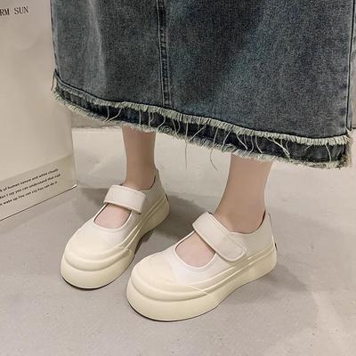 Round Head Fashionable Versatile Platform White Shoes Women's 2025 New Spring and Summer Shallow Mouth Mary Jane Shoes Heightening Low-top Board Shoes