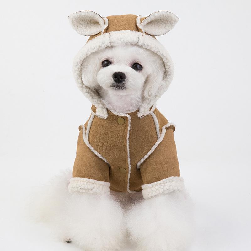 2024 New Autumn and Winter Pet Clothes Dog Cat Clothes Hooded Bear Lamb Down