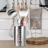 Stainless Steel Kitchen Utensil Holder Flatware Cylinder Silverware Draining Organizer Drying Rack with Round Drain Holes for Forks, Knives, Spoons,
