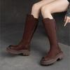 Johnature Retro High Boots Genuine Leather Fashion Side Zipper Knight Boots Thick Soled Women's Shoes