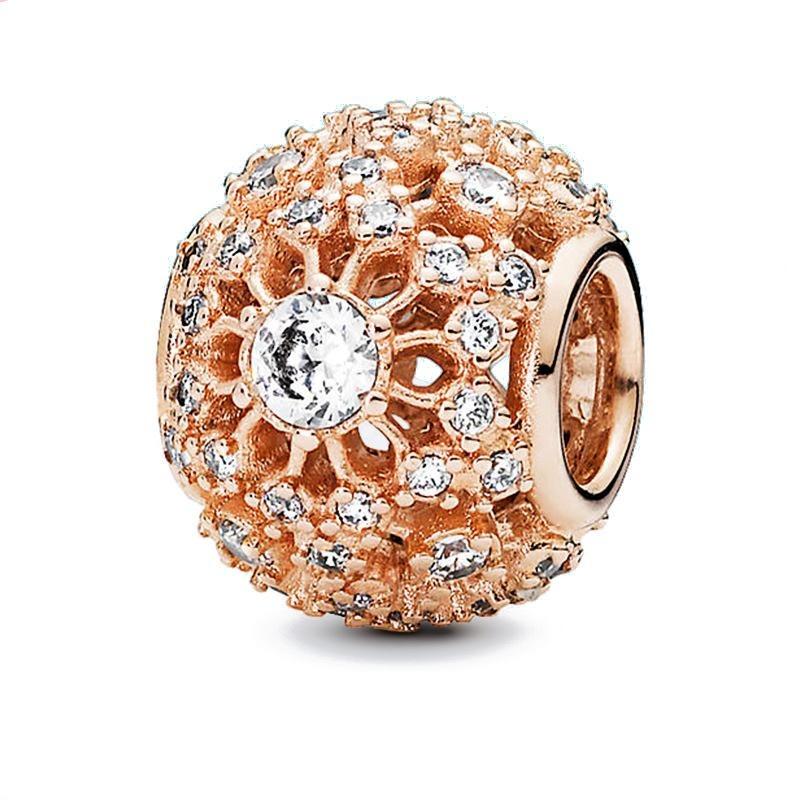 Copper Rose Gold Hollow Flower Leaf Love Dice Gift Box Diy Charm Beads Fit For Bracelets Necklaces Women'S Boutique Jewelry