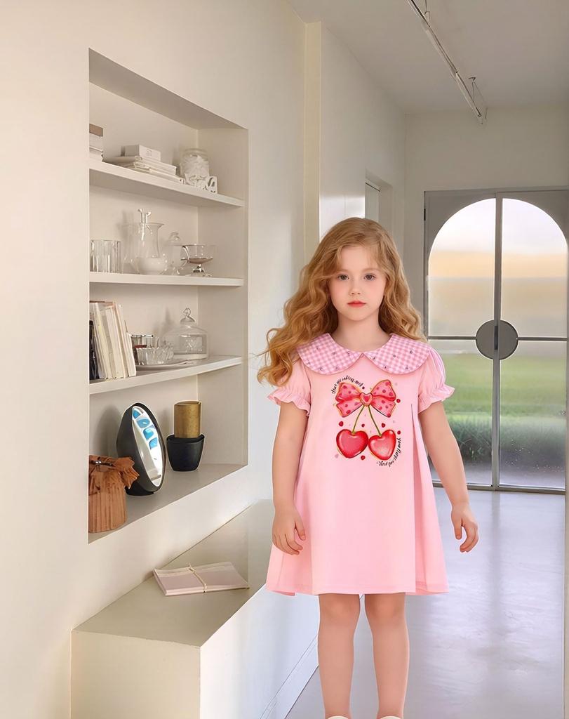 Girls Summer Cartoon Cat Dress Striped Princess Fashion Kids Dress