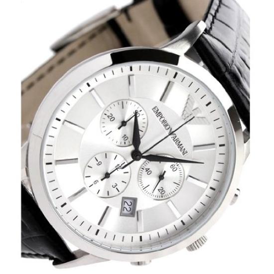 

EMPORIO ARMANI 5 ATM водонепроницаемые часы Emporio Armani Chronograph кожаные мужские AR2432 серебристые