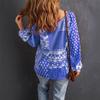 Women V Neck Casual Long Sleeve Floral Print Blouse Loose Fit Lightweight Pullover Top for Everyday Wear