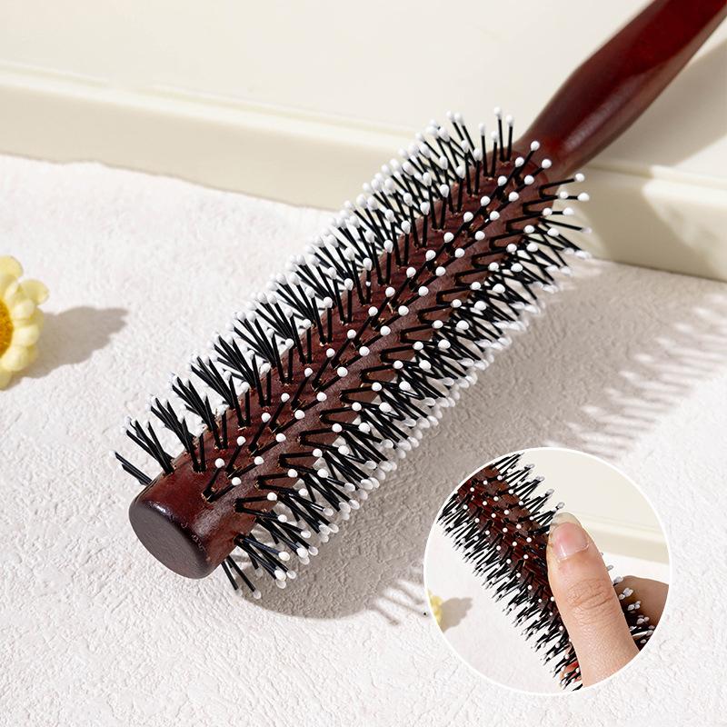 Anti-Static Wooden Handle Salon Styling Drying Tool Round Hairdressing Curling Massage Roller Comb For Real Hair Wigs Barber