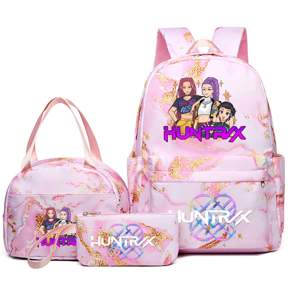 3Pcs/set Anime K-Pop Demon Hunters Printed Backpack Handbag Pencil Case for Teenager Student Bookbag Schoolbag Women Large Capacity Waterproof Bag