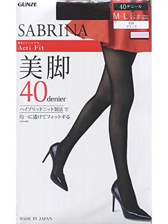 GUNZE SABRINA 40 Sizes Women's Acti-Fit Leg-Lengthening Tights, Denier, SBW41, Black, M-L