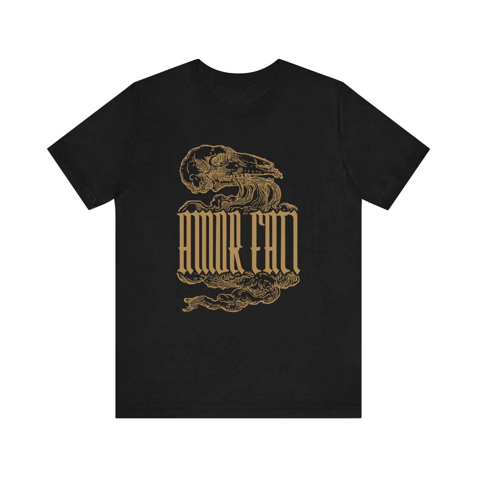 Nietzsche Animal Skull Amor Fati in Gold Philosophy T-shirt S