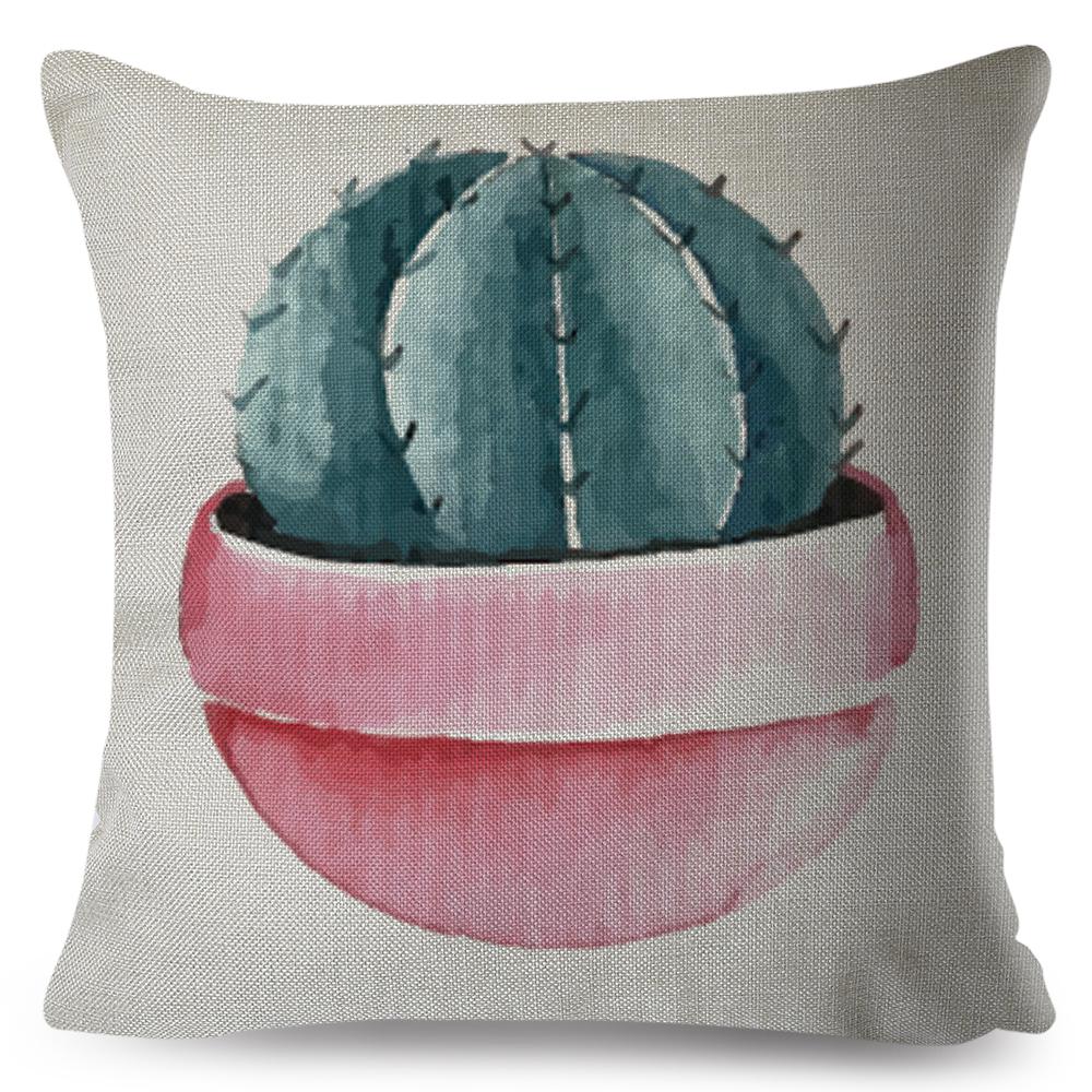 Cute Succulent Plant Cushion Covers Set Watercolor Potted Cactus In Cup Box Design Soft Pillow Home Decor Xcm