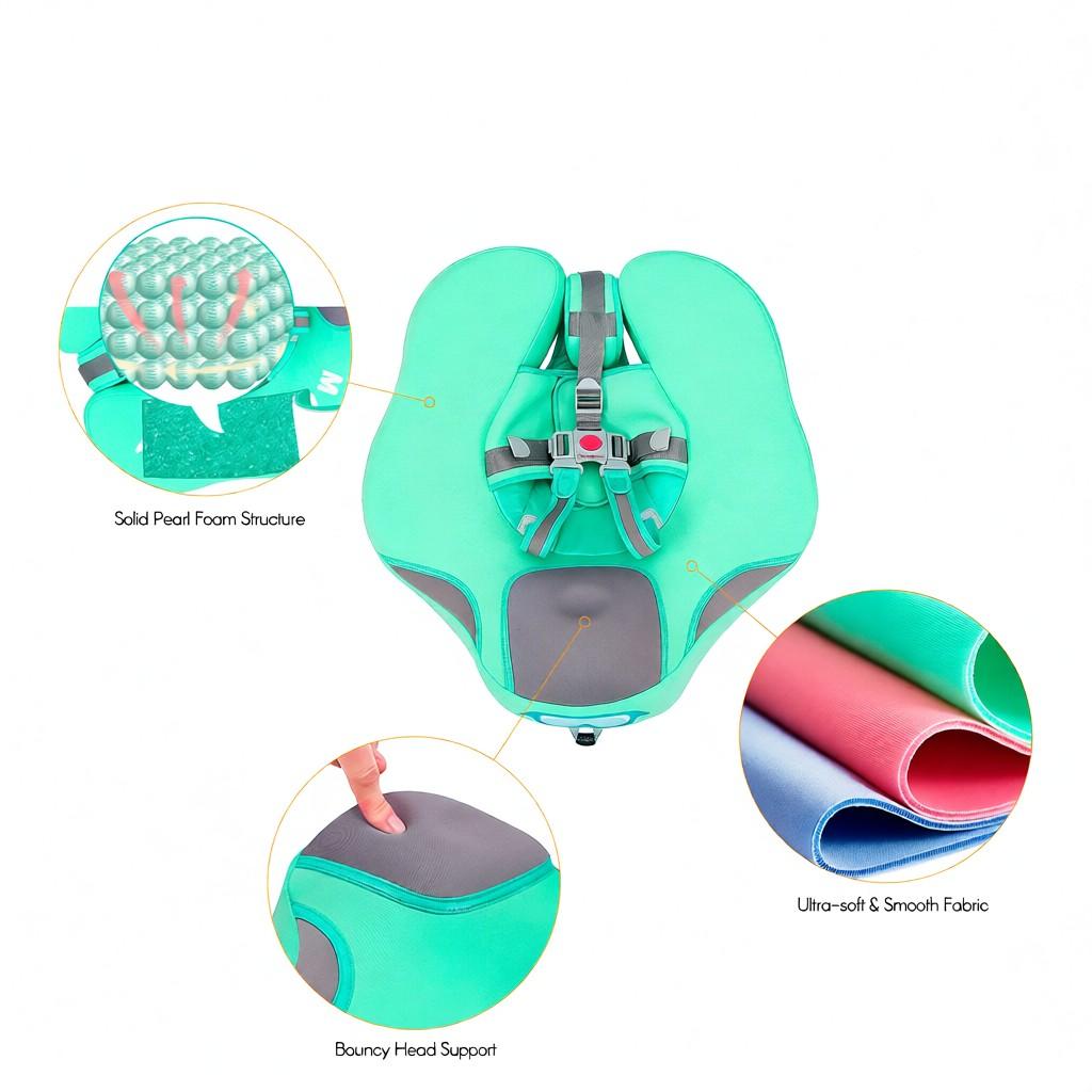Non-Inflatable Baby Float with Canopy Infant Lying Swimming Ring Pool Swim Trainer for 3-24 Months Baby
