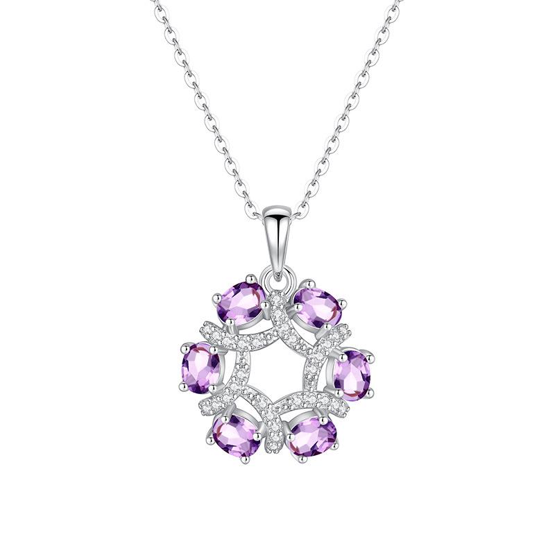 

Elegant S925 Sterling Silver Wreath Pendant Necklace, Inlaid Natural Multi-color Crystal, Fashion Floral Choker Jewelry for Women