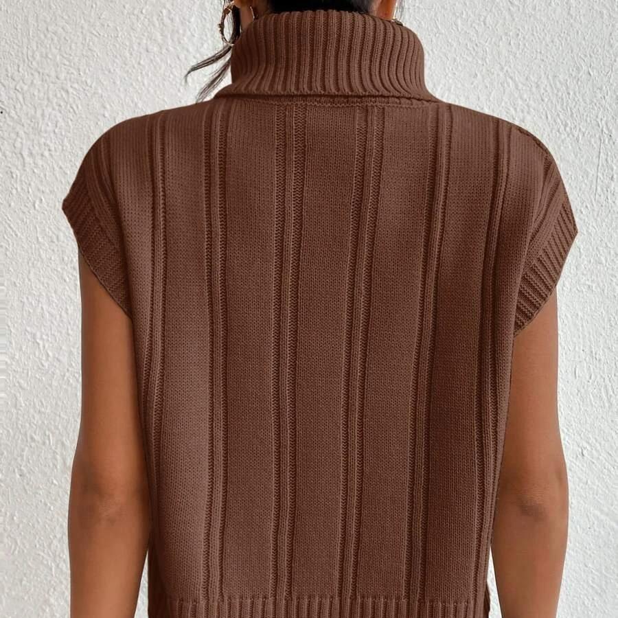 GMXIA Autumn Knit Solid Color High Neck Loose Twist Flower Sleeveless Waistcoat with Waistcoat on The Outside