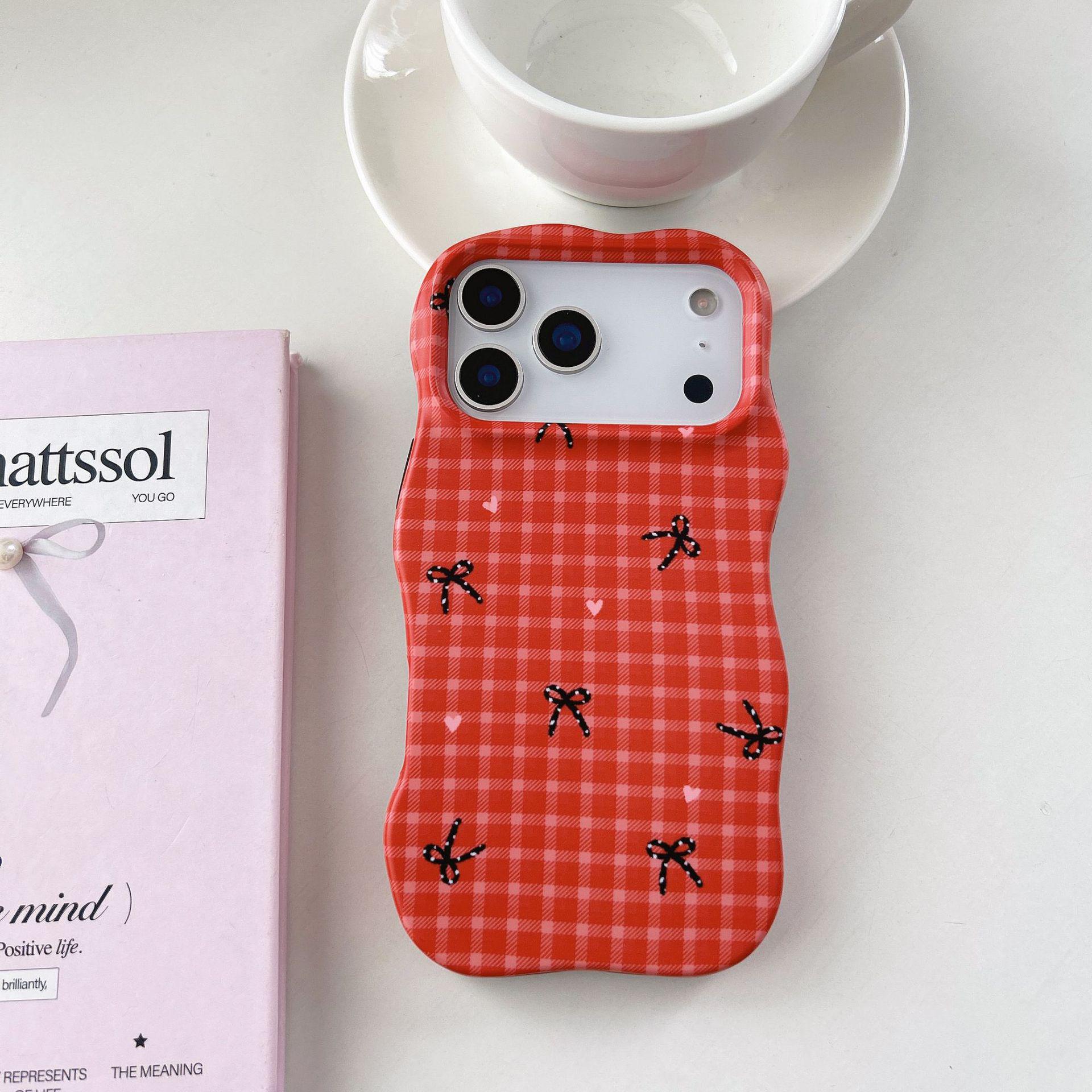 Red Plaid Bow Phone Case for iPhone 13/14/14 Pro/16 Pro Max 16