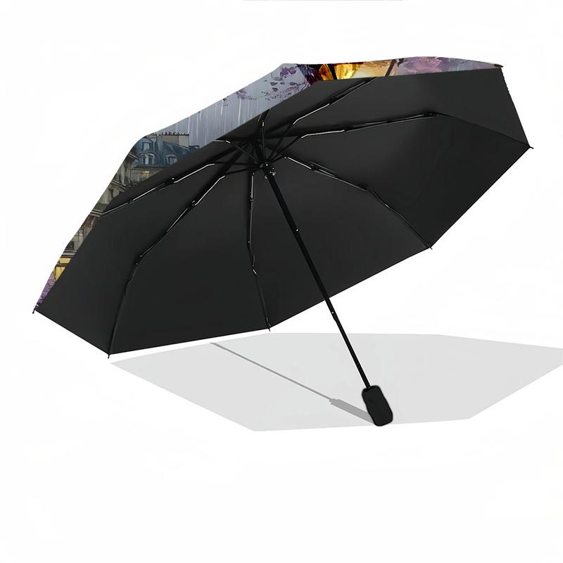 Ombrello Automatico Apri e Chiudi a Tema Fiori Viola del Canale Parigino, Ombrello Portatile Colorato con 8 stecche, Adatto per Uomini e