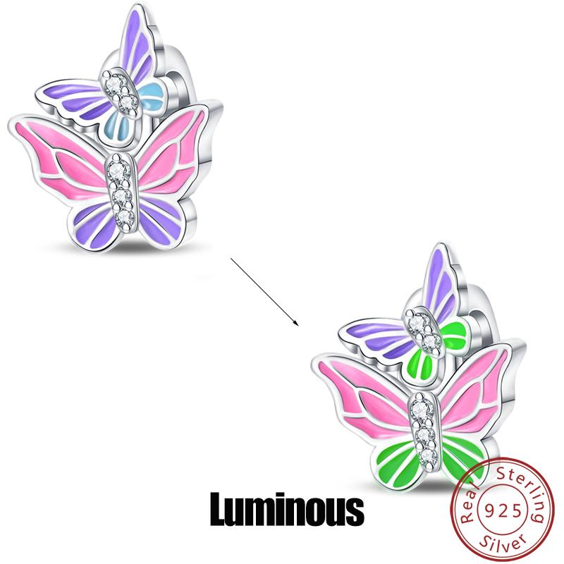 Elegant S925 Silver Butterfly & Dragonfly Multicolor Charms Beads Pendant 3mm DIY Fine Jewelry Making Accessories Gifts