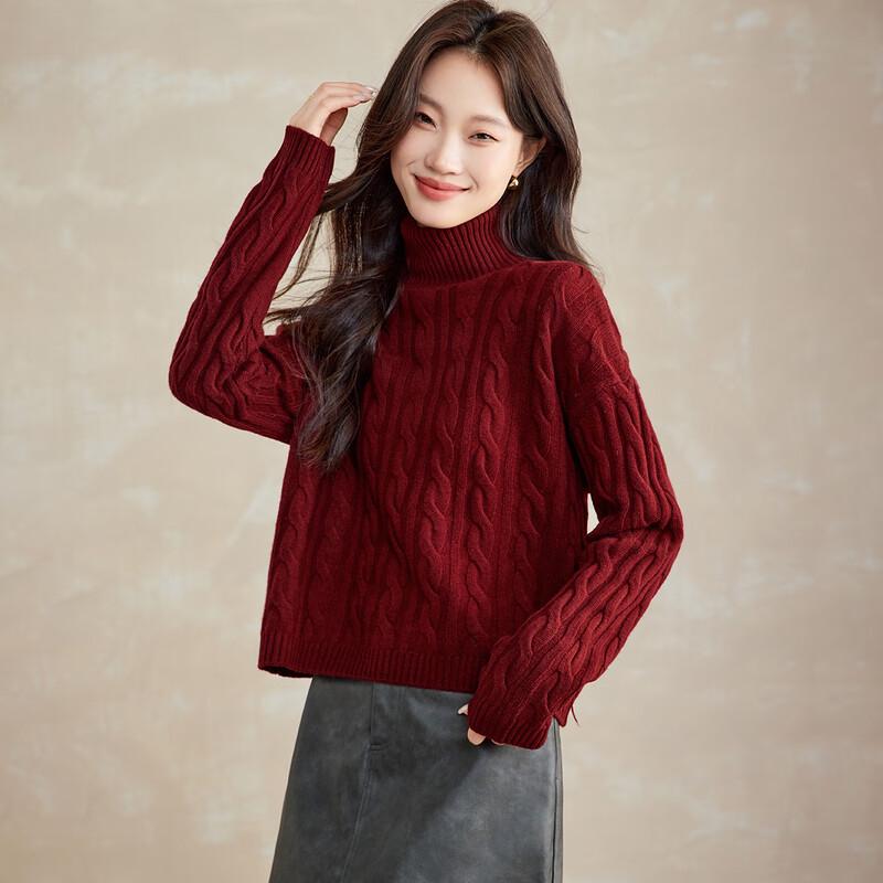 Srcr Women's 100% Wool Turtleneck Cable Knit Sweater