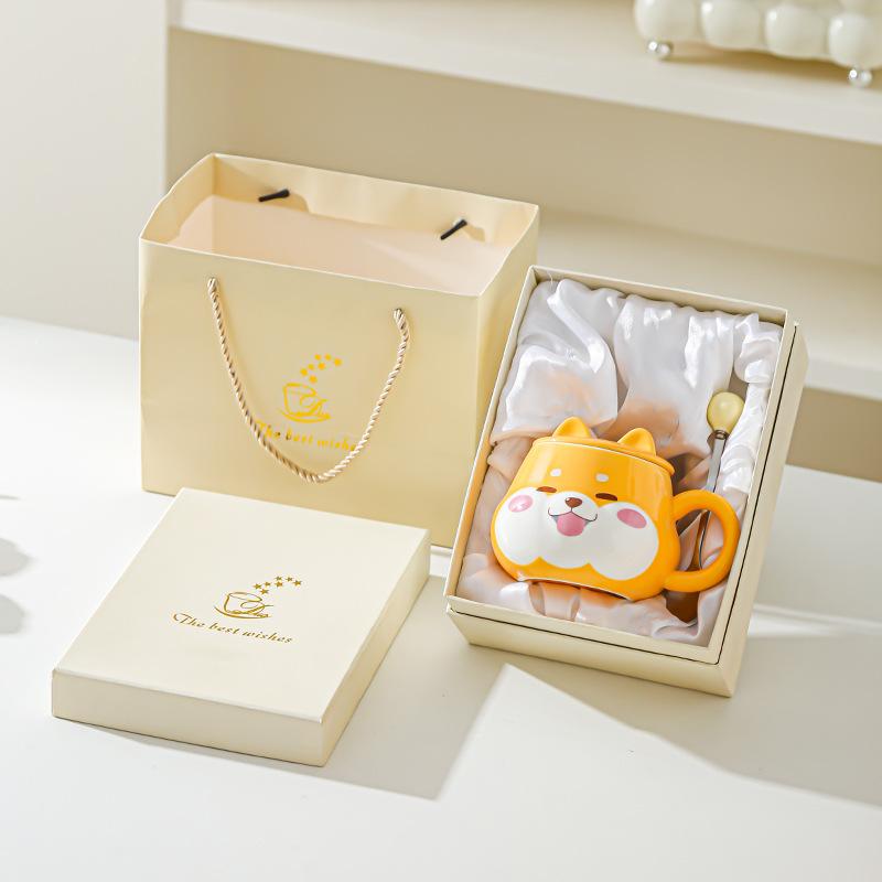 Roztomilý keramický hrnek na vodu Super roztomilý Shiba Inu Kreativní hrnek na vodu s víčkem Vysoký vzhled Narozeninový dárek Pár Domácí kancelářský hrnek