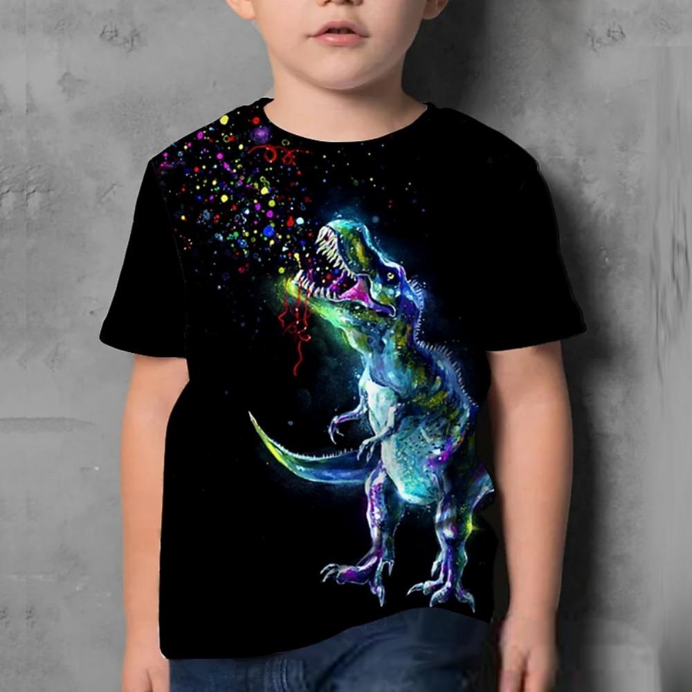Kids Boys' T Shirt Short Sleeve Dinosaur Graphic Animal Black Children Tops Summer Active Cool Cute School Daily