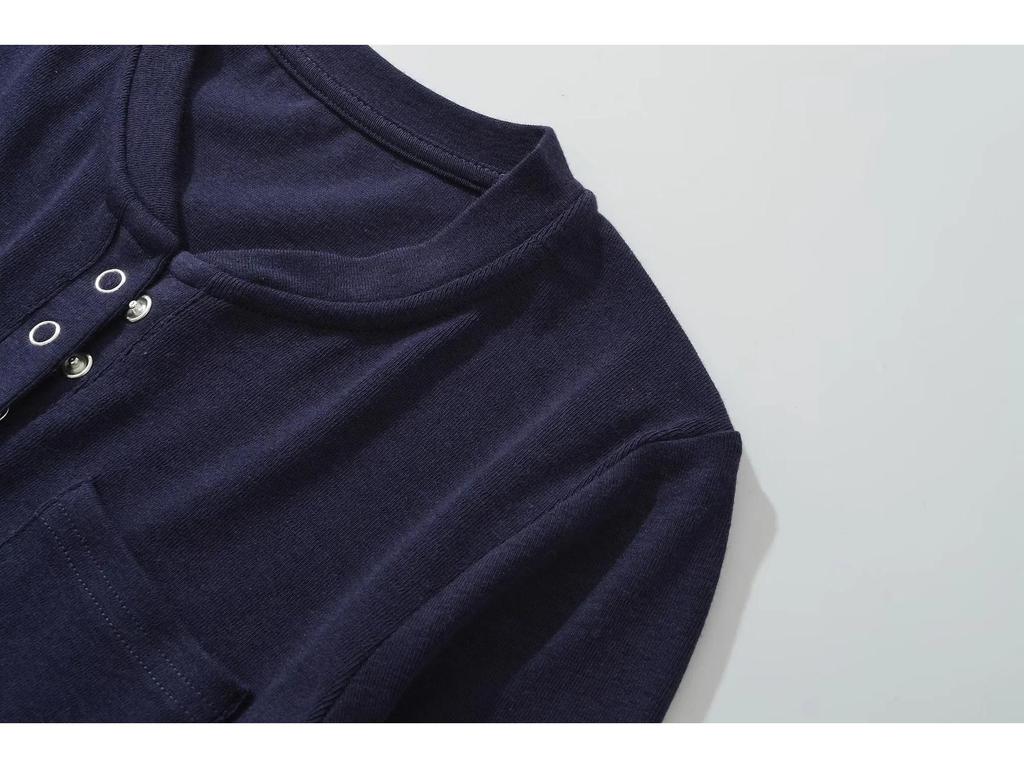 Women's Spicy American Button-Down Stand-Up Collar Faux Cashmere Slim Fit Base Layer Long Sleeve Top for Fall/Winter