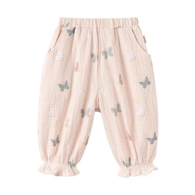 Babylove Girls' Summer Cotton Gauze Cuffed Mosquito Pants