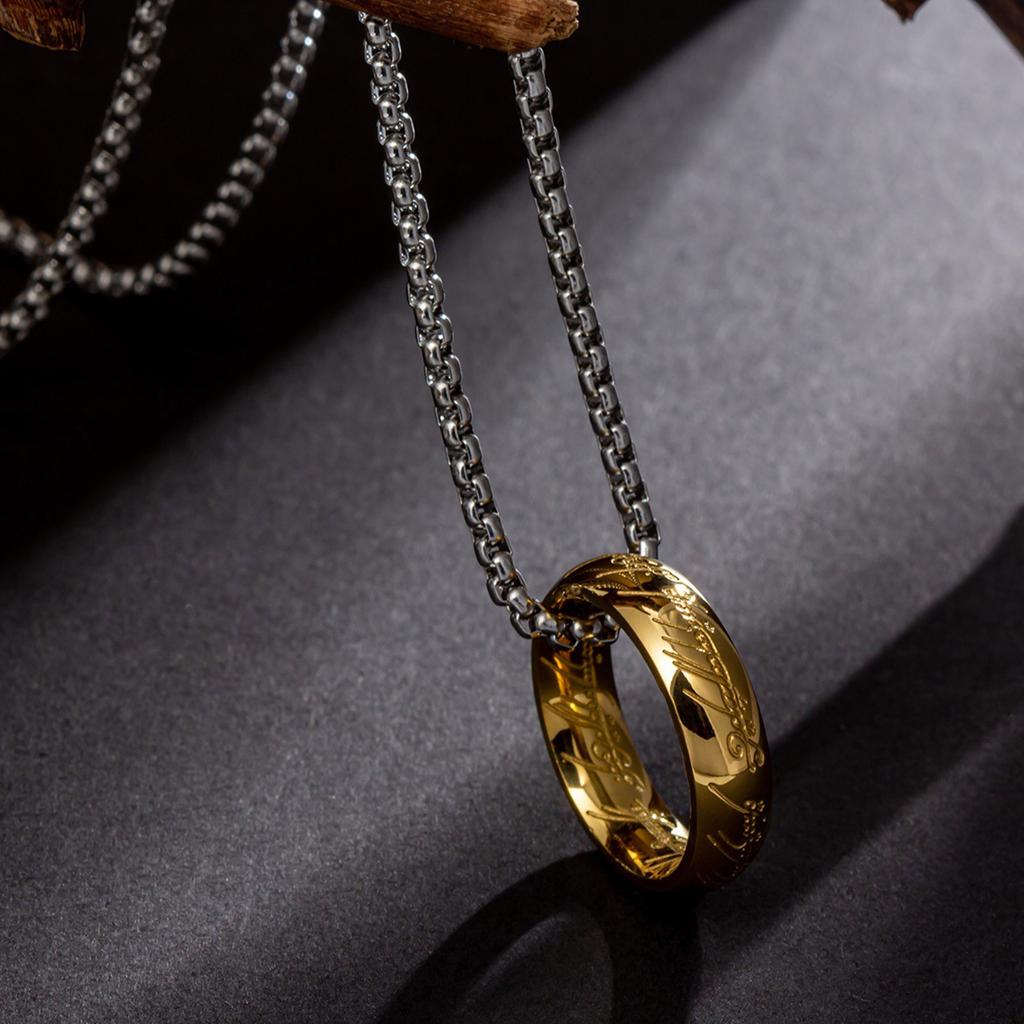 Men's Retro Finger Ring Necklace Titaniums Steel Clavicle Chain Unisex Choker Everyday Wear Neckchain Accessories