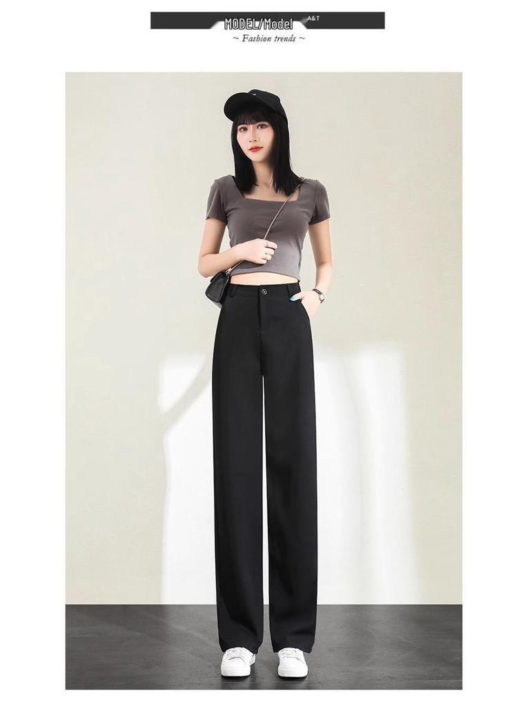 Women's High-Waist Gray Wide-Leg Dress Pants - Spring/Autumn 2024 Collection