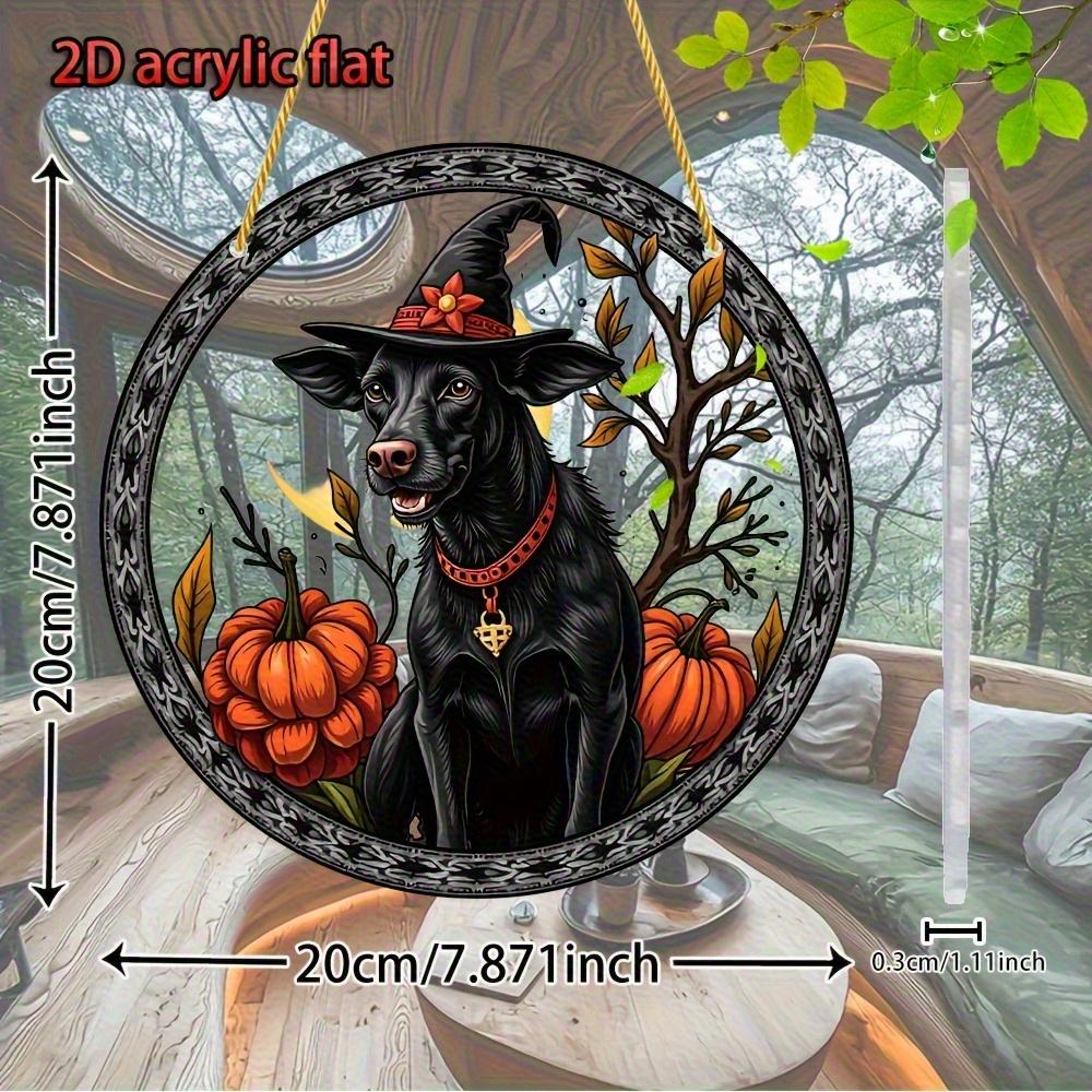

2D плоские темы Хэллоуина и Рождества, настенное украшение, дизайн черной собаки с тыквой и шляпой ведьмы, праздничное украшение дома для украшения дома в спальне