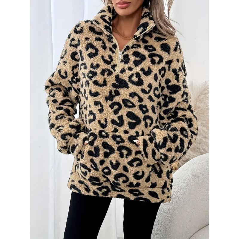 Women S Leopard Print Zip Up Hoodie Elegant Casual Sweatshirt