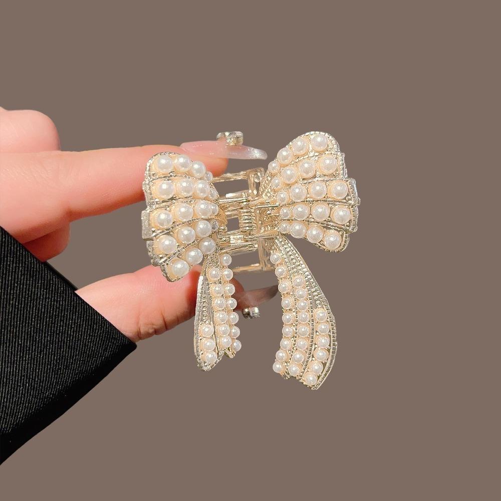 1pc Pearl Bow Hair Claw Pearl Accents Gold Details Elegant Design Special Events Daily Looks Charming Sophisticated Accessory