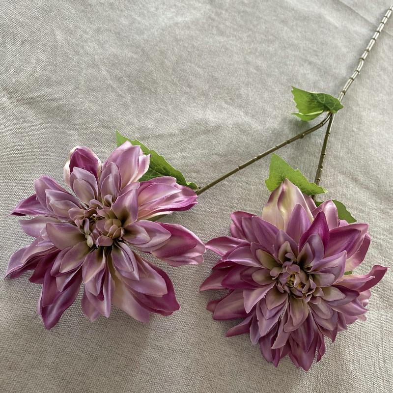 

Long 2 Stem Head Dahlia Artificial Silk Flowers Wedding Home Decor Props Photo Purple