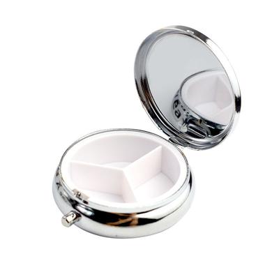 Portable Metal Round Pill Box Storage Container with Three Compartments and Secure Closure Compact Design for Daily Medication Organization
