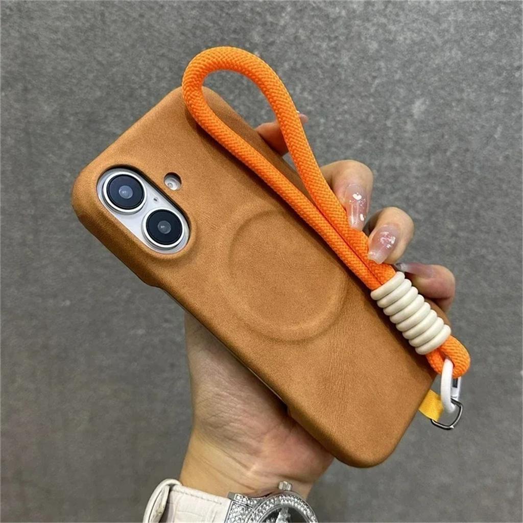 Luxury With Lanyard Magsafe Cortex Phone Case For iPhone 16 15PRO MAX 12 13 14 15 16 Pro Max Plus Magnetic Bumper Back Cover