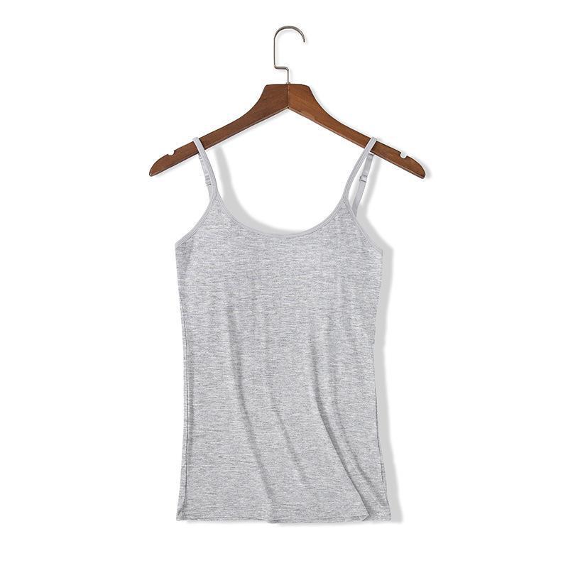 Modal Spaghetti Strap Tank Top with Chest Pads - Solid Color Sports Bra, Slim Fit