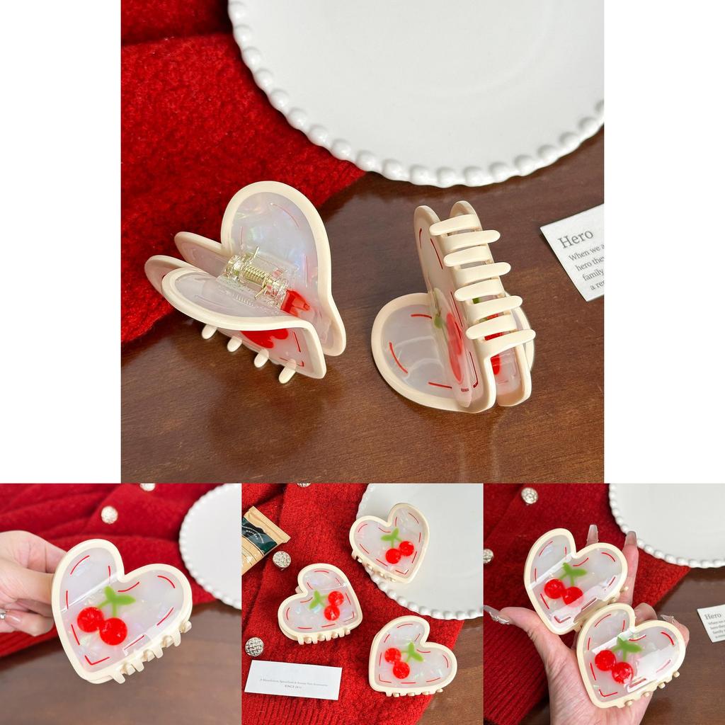 Heart Cherry Trendy Claw Hair Clip Perfect For High Ponytails And Summer Fashion