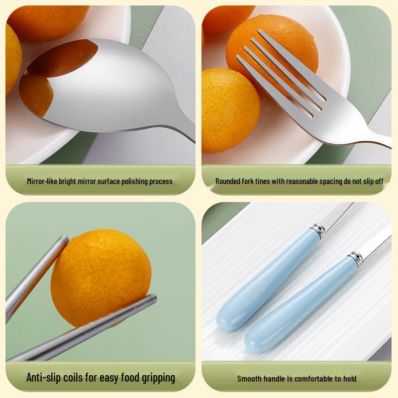 Portable Candy Color Stainless Steel Cutlery Set: Fork, Chopsticks, Spoon, Knife - Student/Outdoor Use.