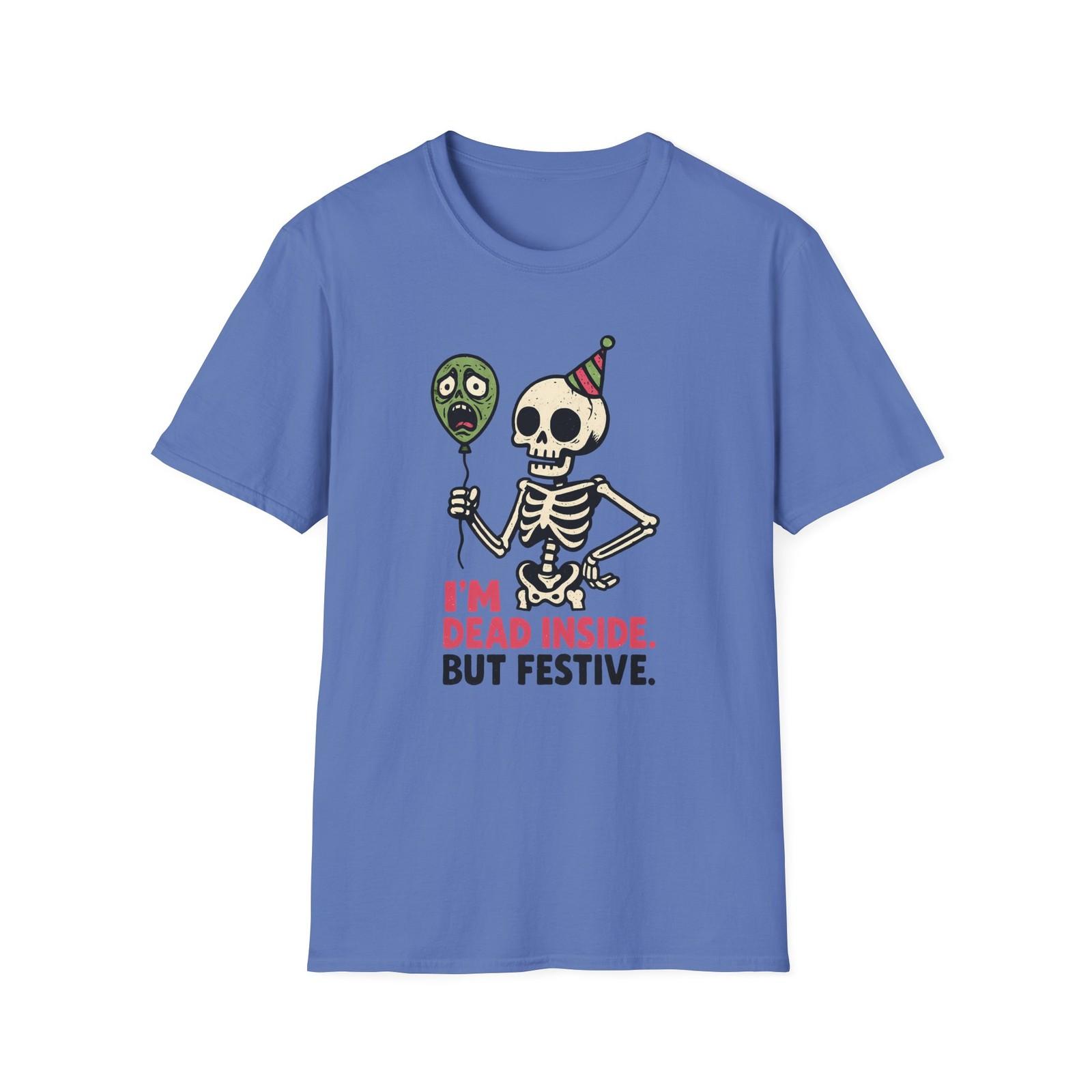 

Unisex Softstyle T-Shirt Cartoon Skeleton Party Hat Balloon Halloween Humor 5XL різнокольоровий