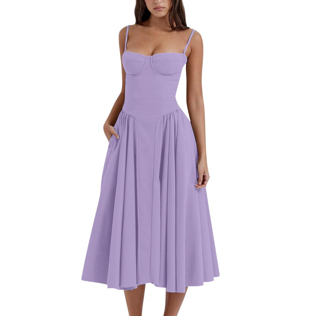 Summer skirt new retro long dress court style dopamine wear suspender dress women