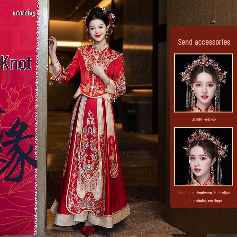 2026 Xiuhe Velvet Bride's Departure Dress - High-End Chinese Wedding & Toasting Attire for Couples