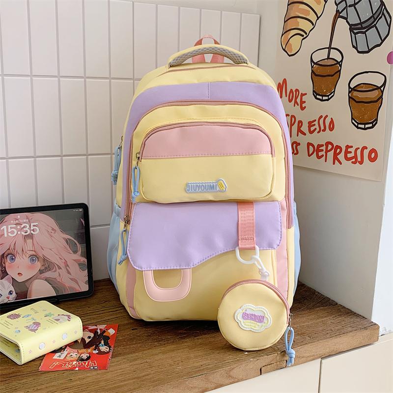 Large Capacity Girls Backpack Color Contrast Student Schoolbag