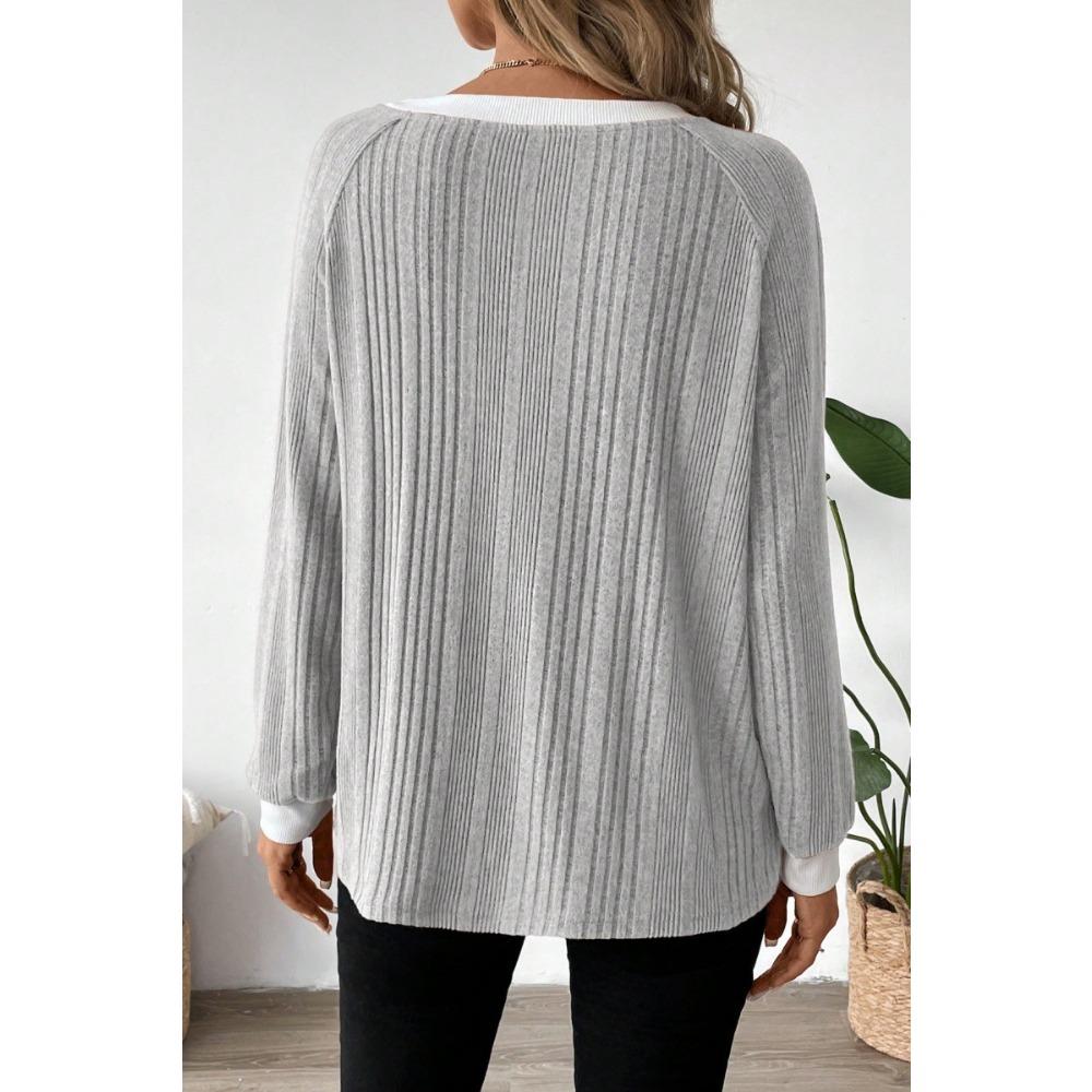 Women's Ribbed Long Sleeve Sweater, Long Sleeve Autumn Winter Top