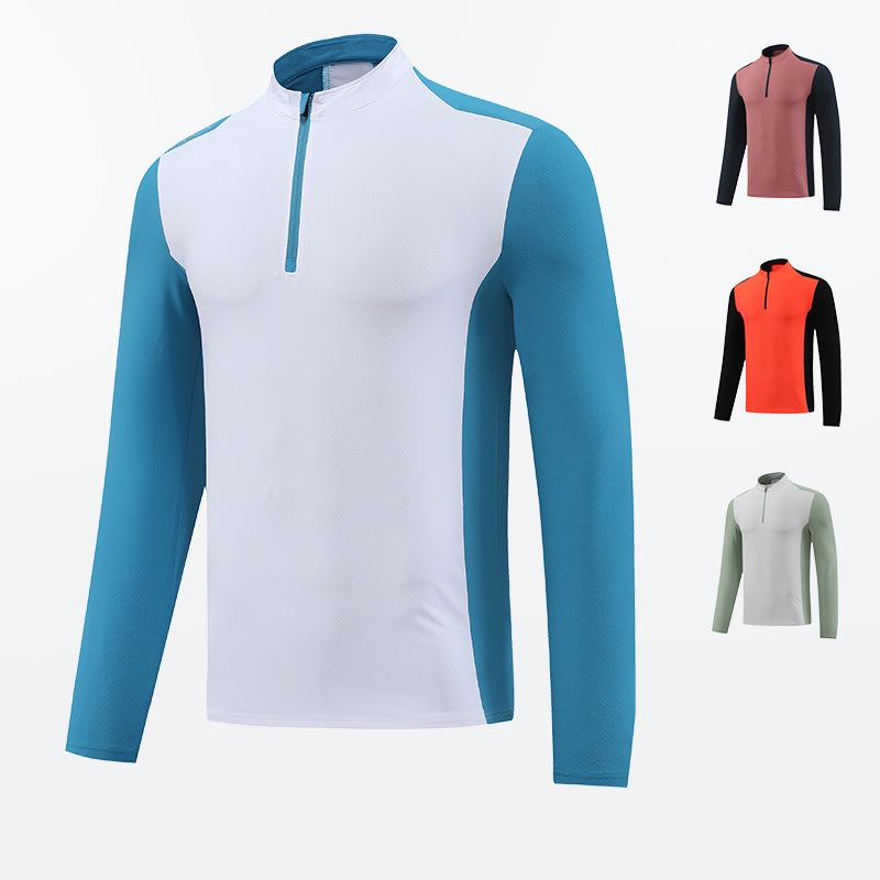 

Men s Quick-dry Long-sleeve Fitness T-shirt with Half-zip Stand-up Collar L