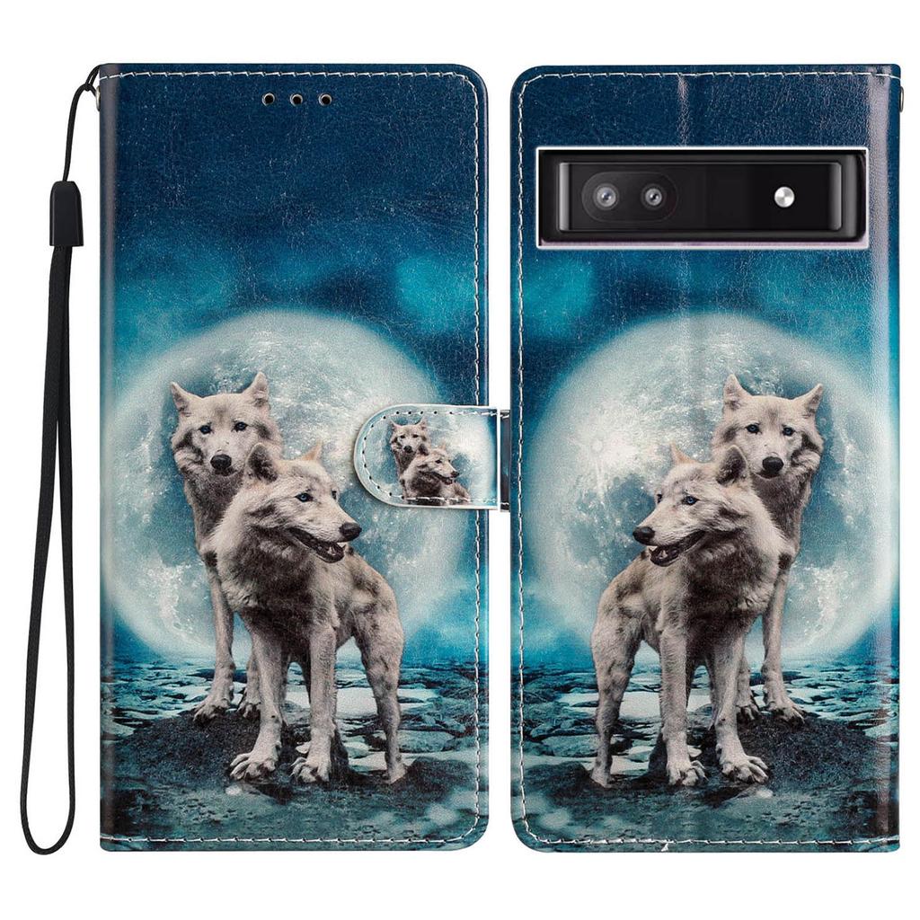For Google Pixel 9a Wallet Case PU Leather Pattern Printing Stand Phone Cover with Strap