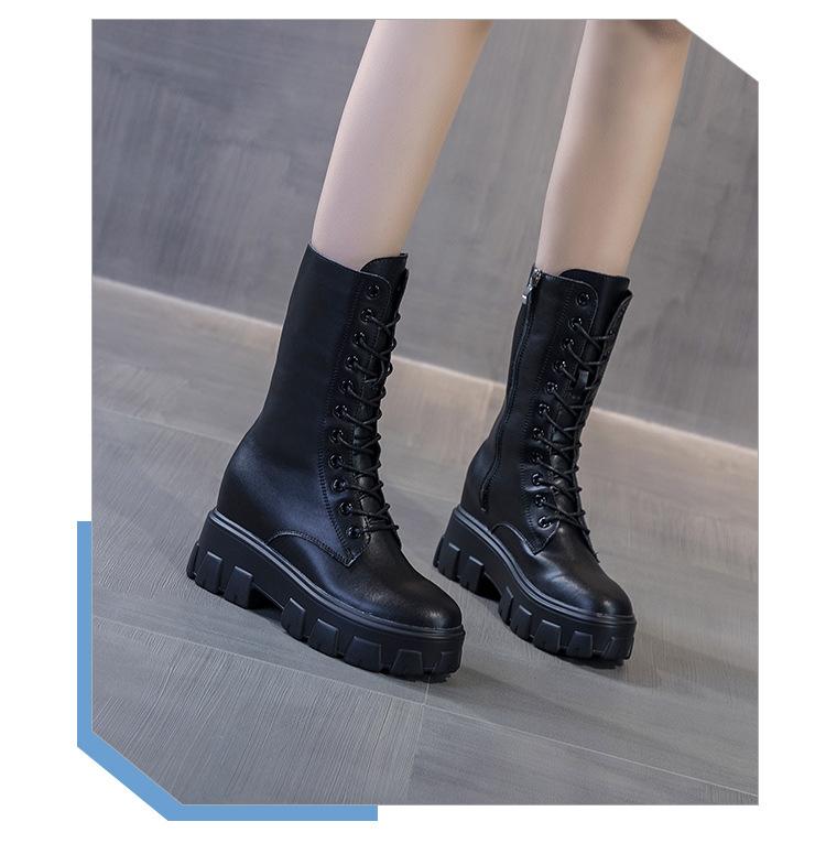 

Женские ботинки Мартина 2025 новые женские полусапожки средней высоты на толстой подошве с внутренней платформой модные кожаные ботинки корейская версия 39