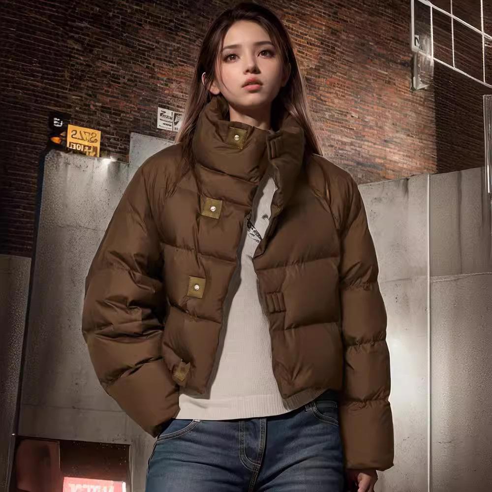 New winter clothing women's coffee-colored cotton-padded jacket small short thickened bread-padded cotton-padded clothing