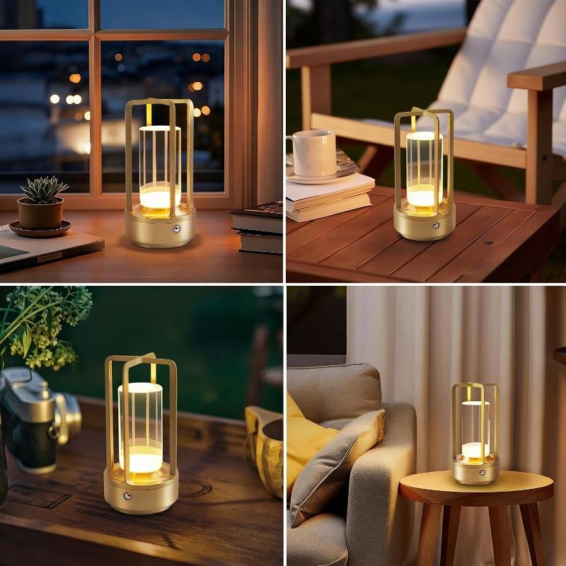 Portable Metal Cordless Table Lamp Touch Sensor Rechargeable LED 3-Color Dimmable Night Light for Bedroom Restaurant Home Outdoor Decor